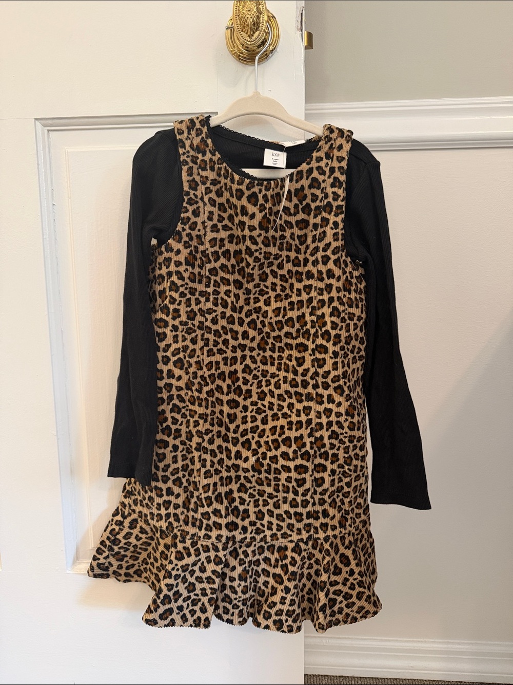 NWT GAP 5T Leopard Ruffle-Hem Dress Jumper w/ Black Ribbed Long Sleeve Shirt